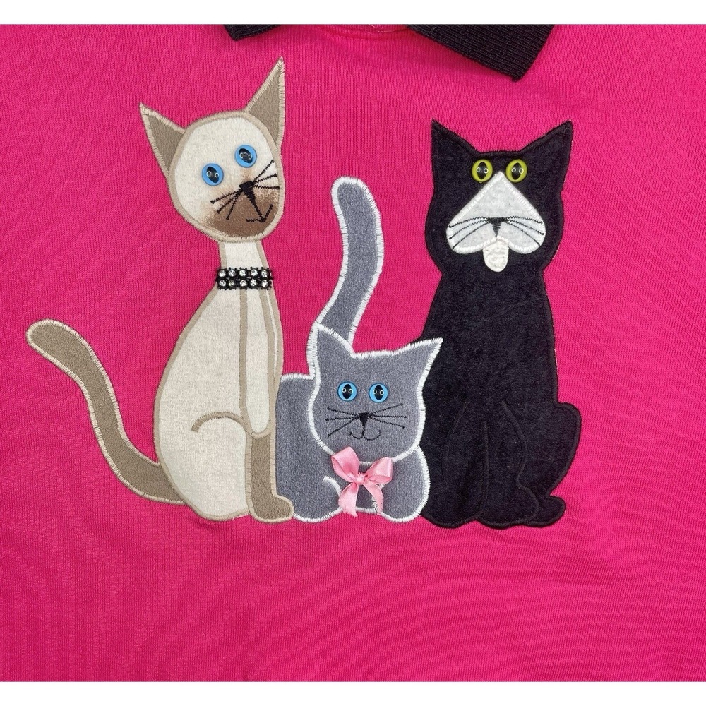 Vintage 90's Jerzees Sweatshirt Women's L Cats Pullover Pink Collared - Picture 6 of 9